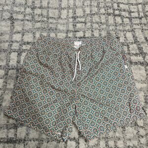 Derek Rose London Geometric Swim Trunks Mens Size XL Orange Teal Mesh Lined